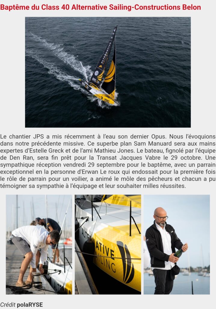 Article newsletter SNT octobre 2023 baptême du class40 N°196